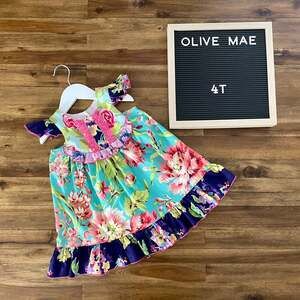 Olive Mae Rosie Plum Floral Tunic Green Pink Purple Sleeveless Mixed Print 4T